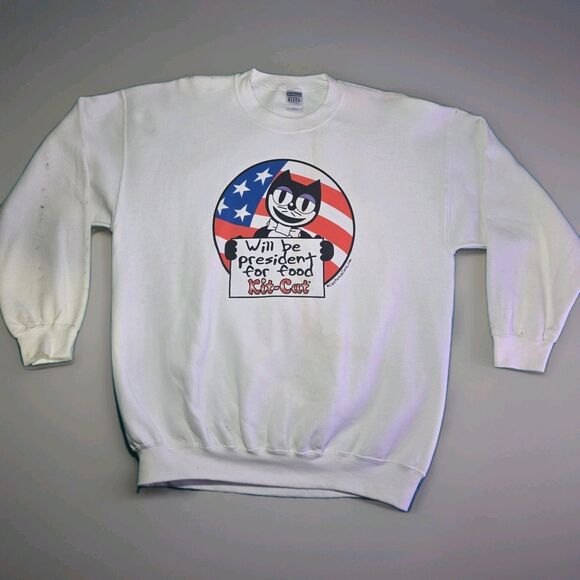 Vintage Kit-Cat Clock Parody Sweatshirt Will Be President For Food Flag Cat XL - Picture 1 of 5